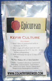A popularly type of fermented milk beverage that is high in beneficial probiotic bacteria and yeast ... similar to Yakult.

Epicurean Kefir Starter, when used with full cream milk, will produce a smooth, full-bodied Kefir with fruity overtones and a light effervescence.