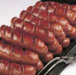 Bratwurst is a sausage composed of pork, beef, or veal. The name is German, derived from Old High German brätwurst, from 'brät-' which is fine chopped meat and '-wurst', sausage.
