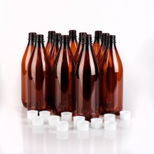 15 x 740ml PET beer bottles and reusable screw-on plastic caps.

Bottles are also reusable, lightweight and shatterproof.

*** It is recommended that you purchase replacement screw caps after